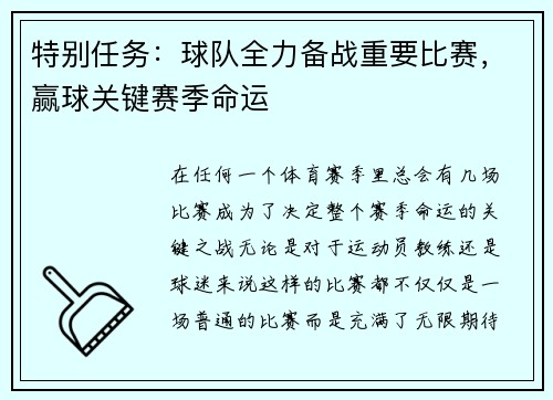 特别任务：球队全力备战重要比赛，赢球关键赛季命运